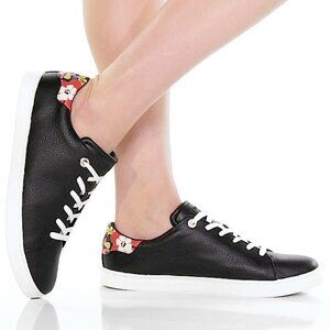 Ted Baker Mayzina Black & White Floral Tropical Leather Lace Up Sneakers Sz. 8